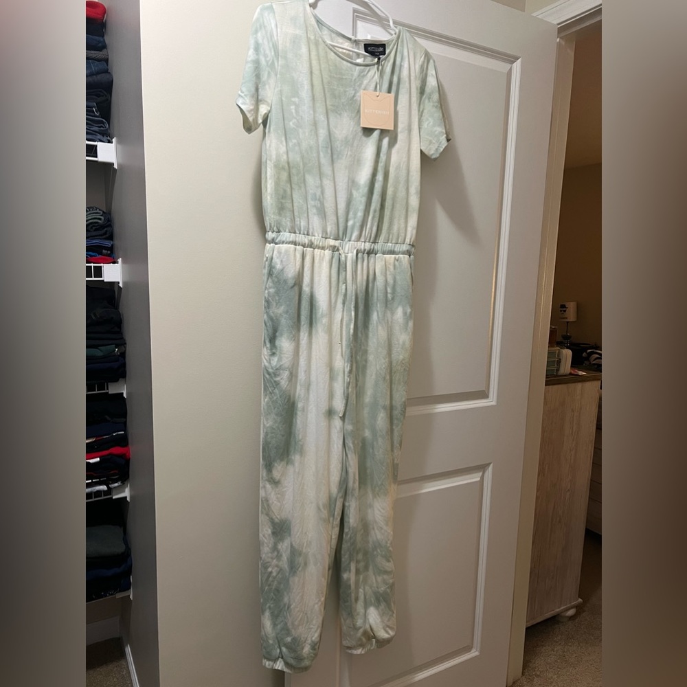 Green tie dye kittenish jumpsuit